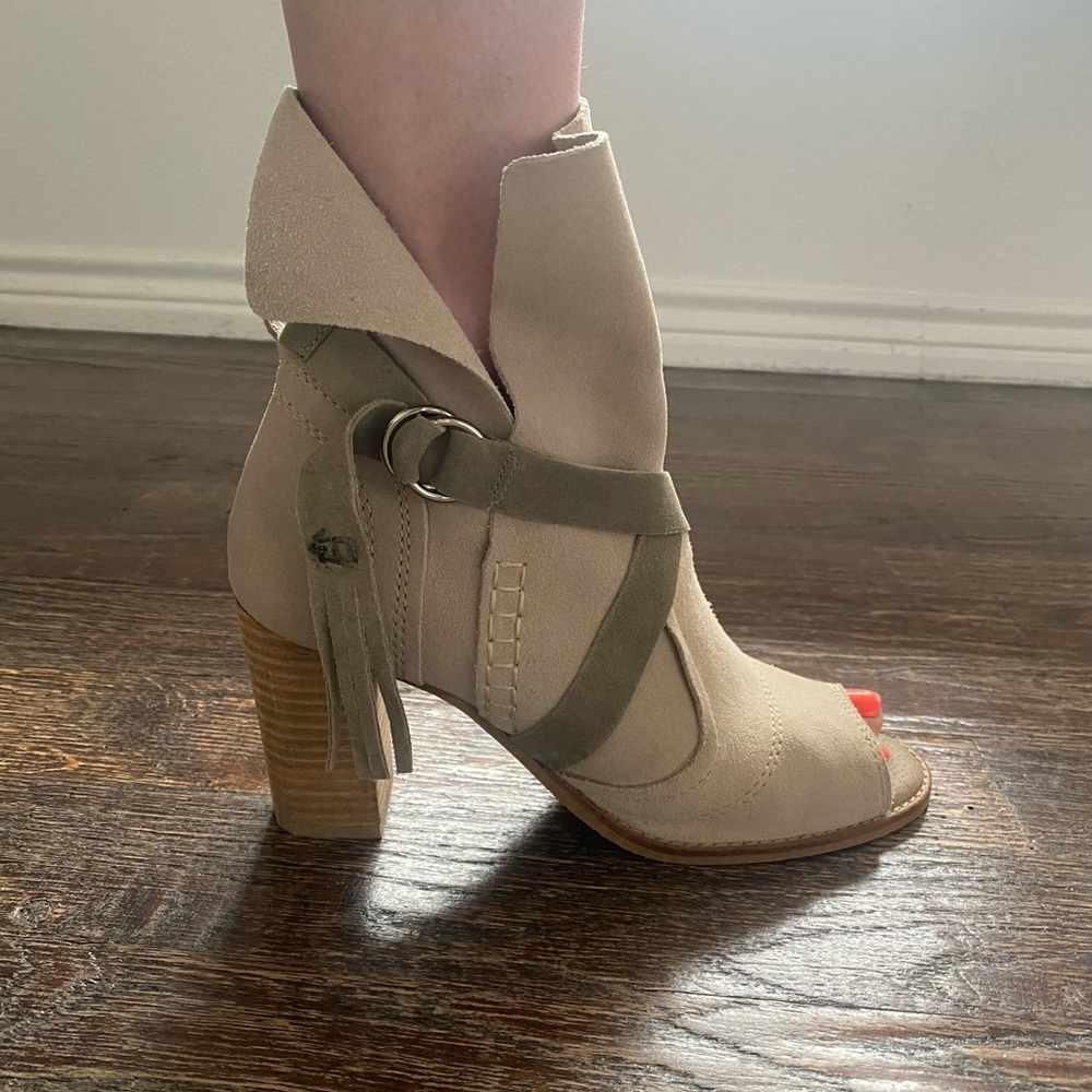 Suede open-toed booties by Diba